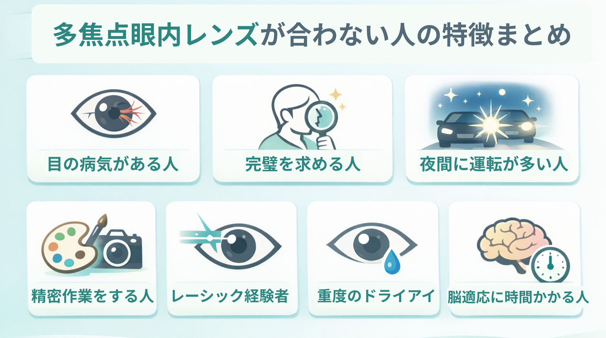多焦点眼内レンズが向かない人をまとめる図解